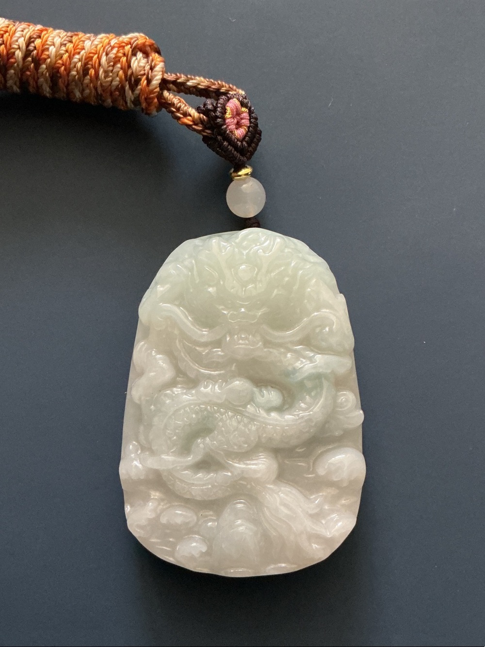 Hand-Carved Jade Dragon Pendant Necklace - White Jade